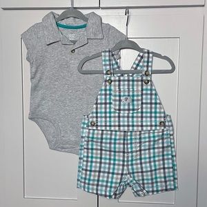 Cater’s Baby Boy Elephant Plaid Shortalls Set